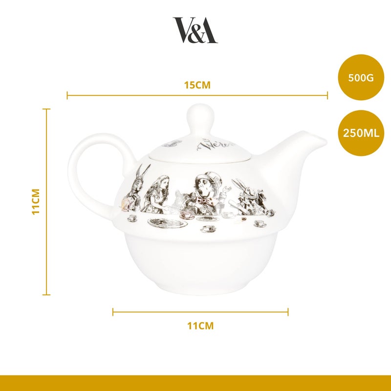 Va V&A Alice in Wonderland Teapot and Cup Set For 1 in Gift Box, Fine China Tea Set, White, 250 ml - Image 3
